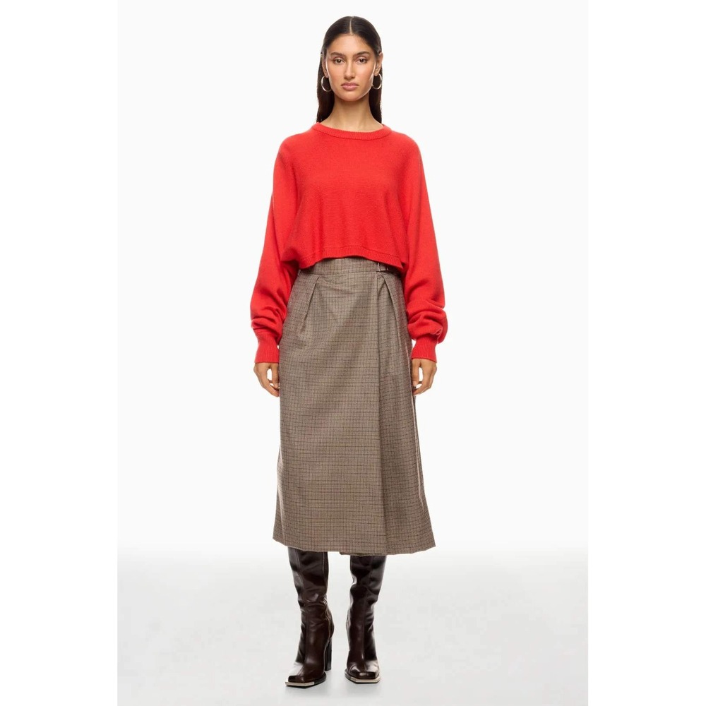 Michael Kors Red Cropped Pullover Sweater Womens Small Crew Neck KnitMK Logo